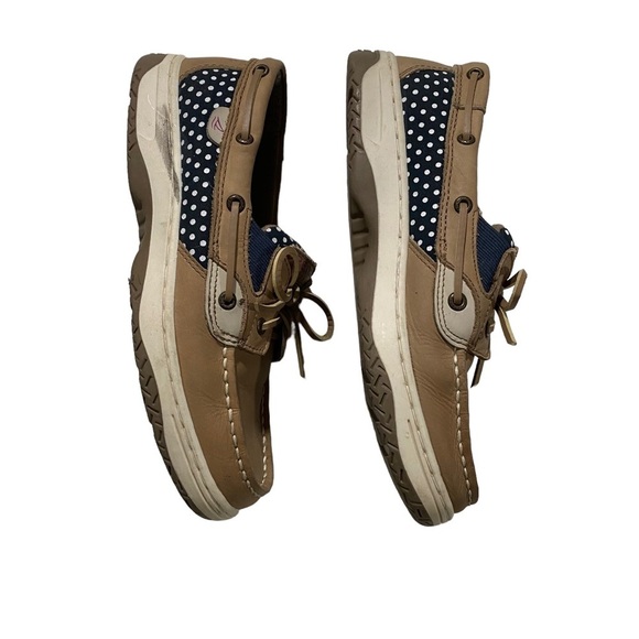 Sperry Butterfly Fish Women Tan & Blue & White Dots Loafers Boat Shoes Sz 5M - Picture 5 of 10
